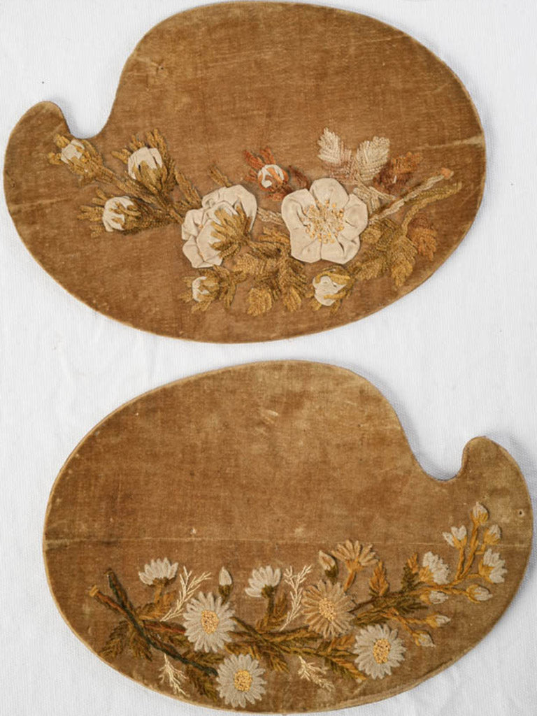French Belle Époque Velvet Embroidered Pair Of Painter’s Palettes - 11½"