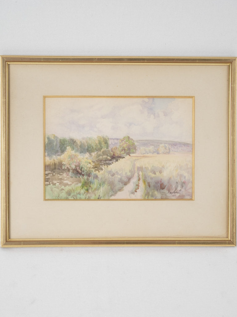Antique Provençal watercolor landscape painting