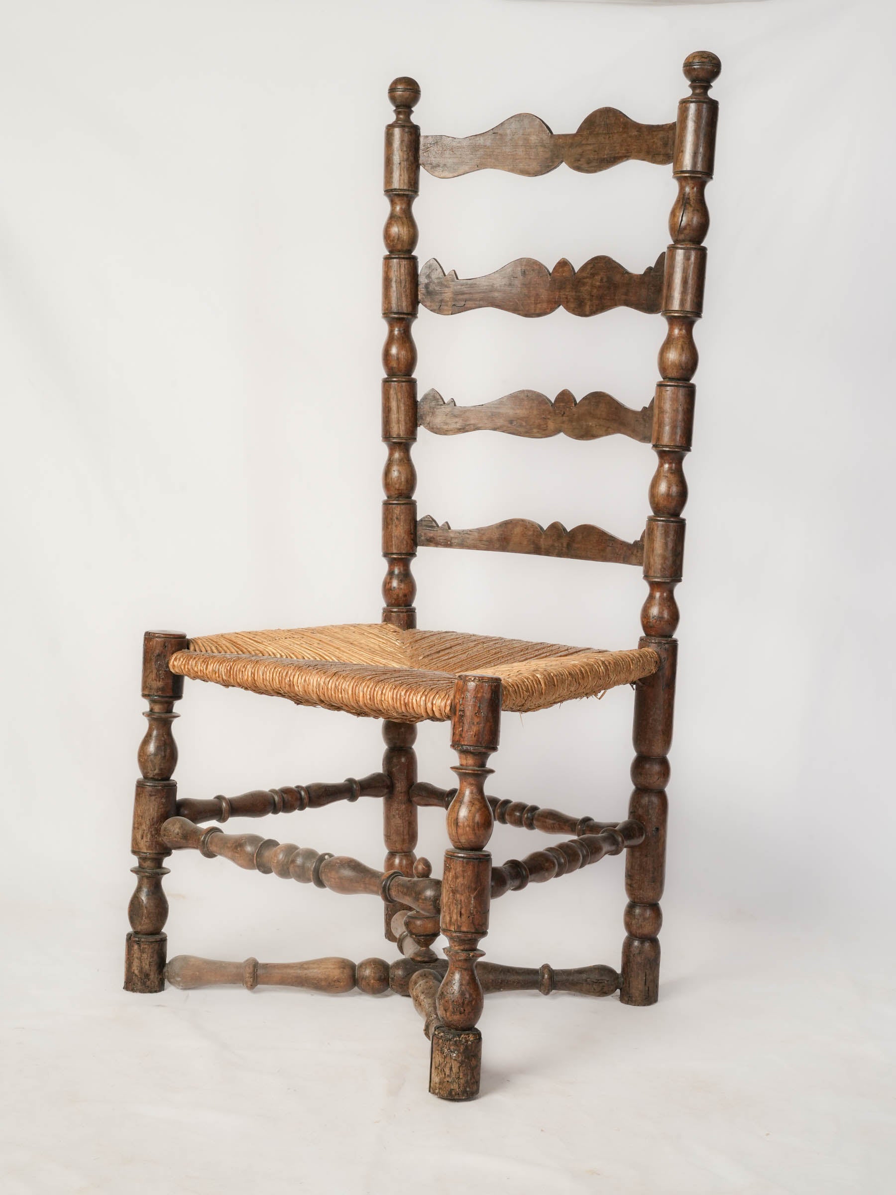 Provincial Ladder-Back Chair w/ Rush Seat, 19th Century - 43"