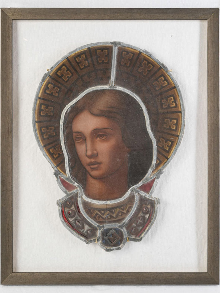 Petite French Gothic Revival Stained Glass Fragment of a Saint or Angel - 22½" x 17¾"