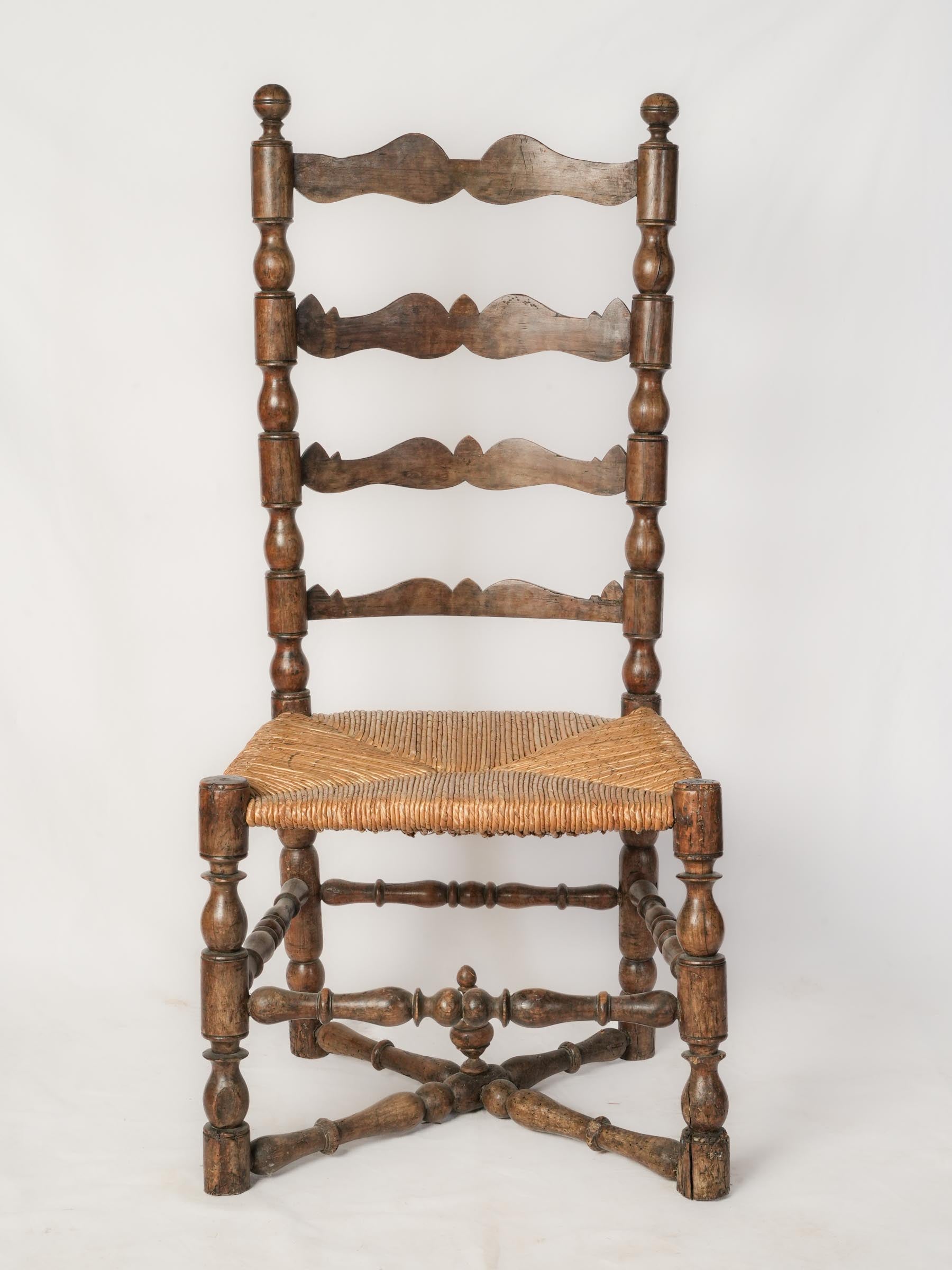 Provincial Ladder-Back Chair w/ Rush Seat, 19th Century - 43"