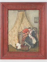 Antique oil painting, mother-child theme