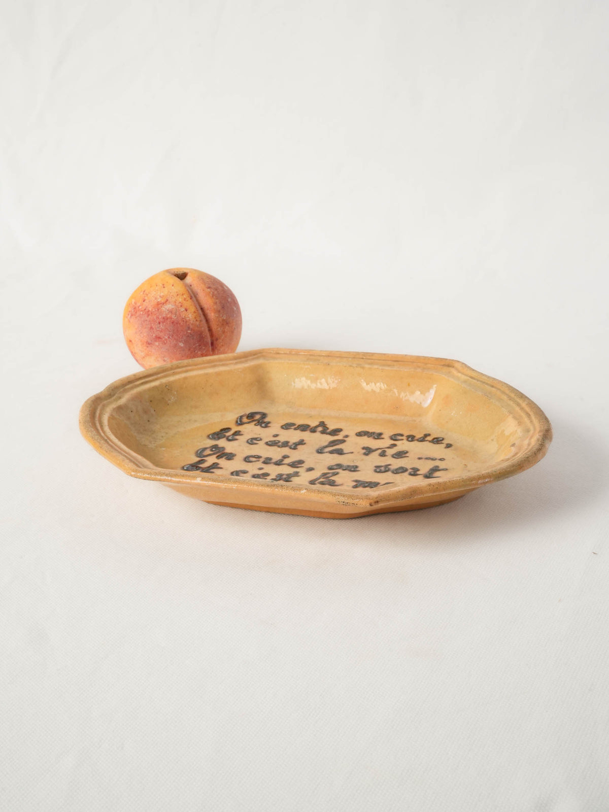 1950s Dieulefit Pottery Dish by Siméon Roussin w/ Handwritten French Quote - 10¼"