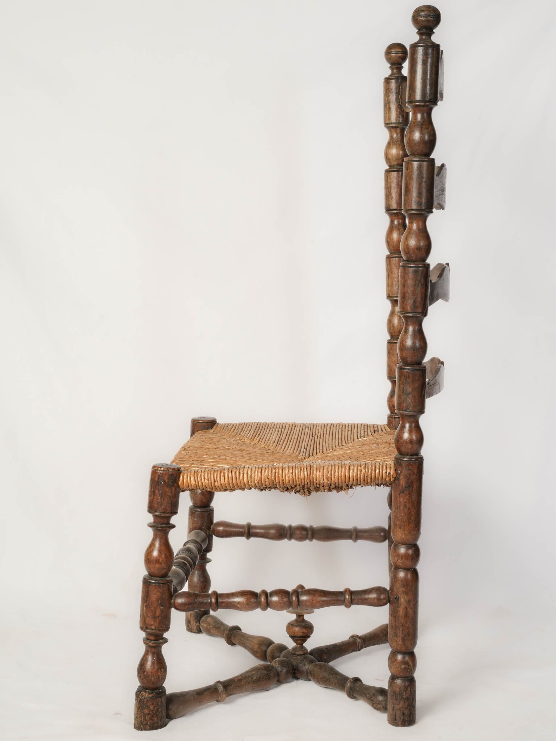 Provincial Ladder-Back Chair w/ Rush Seat, 19th Century - 43"
