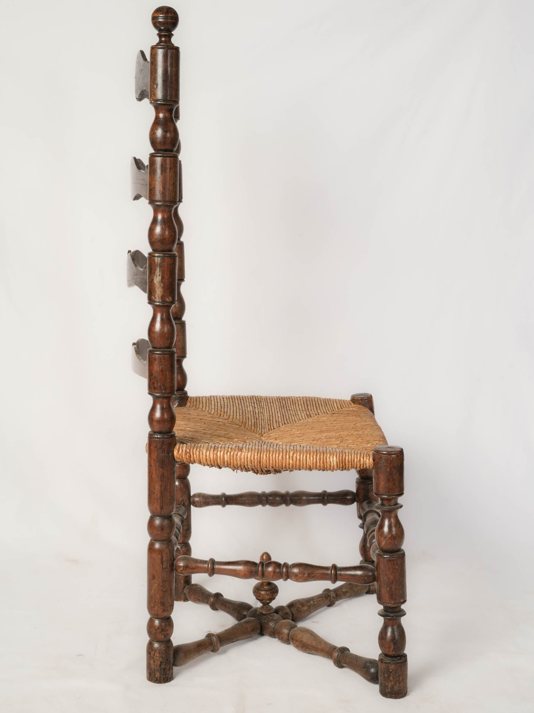 Provincial Ladder-Back Chair w/ Rush Seat, 19th Century - 43"