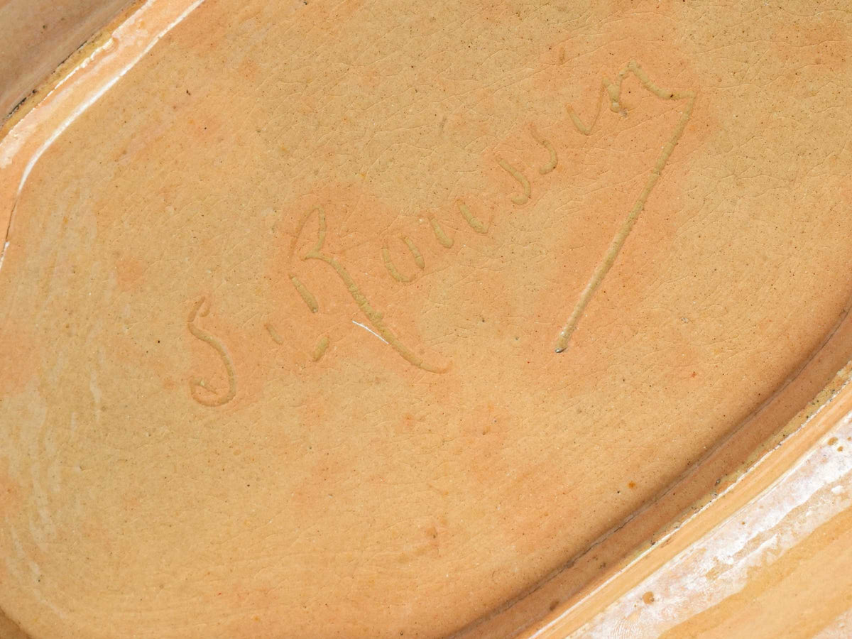 1950s Dieulefit Pottery Dish by Siméon Roussin w/ Handwritten French Quote - 10¼"