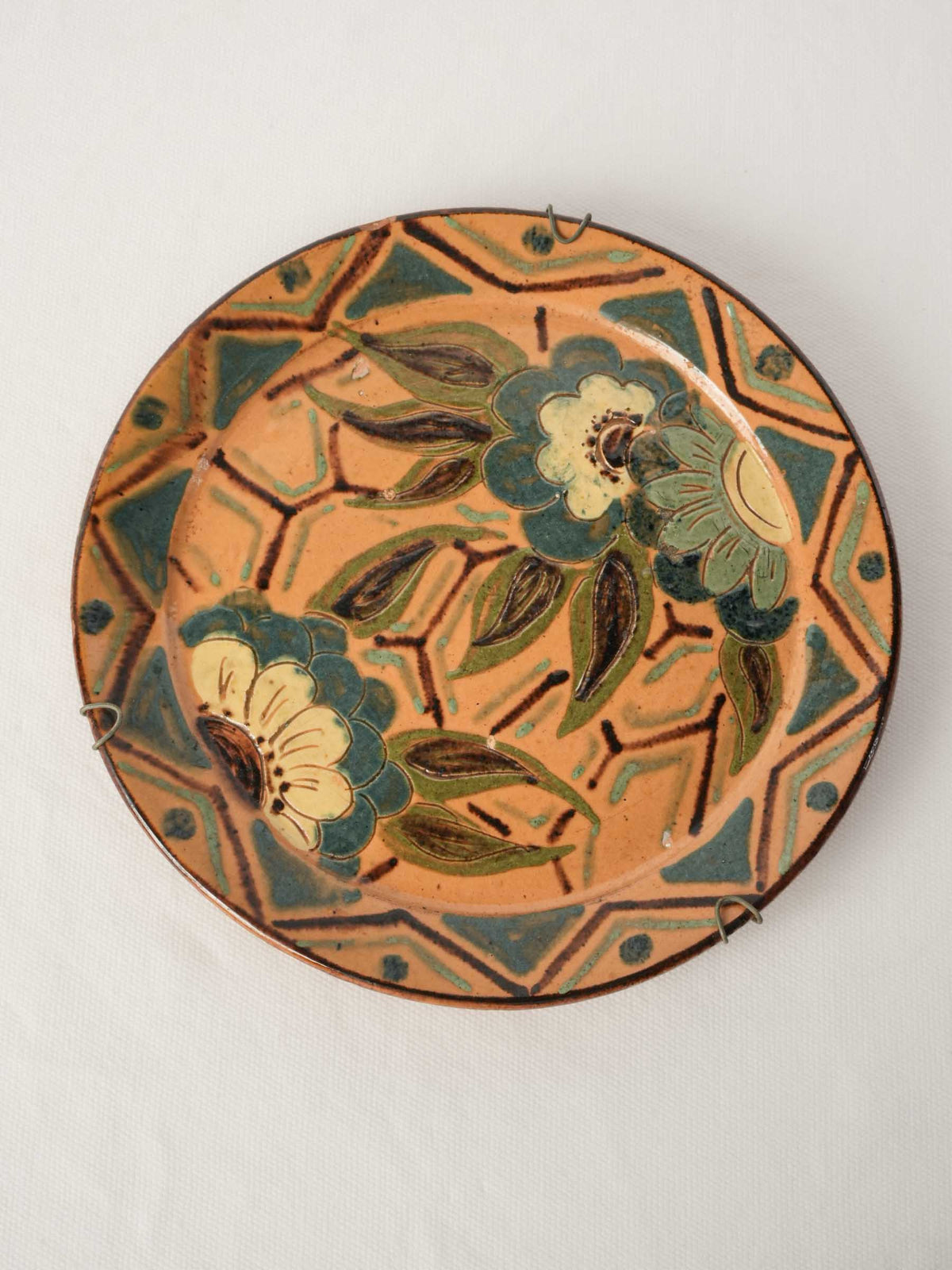  French Decorative Plate by Robert Géry w/ Art Deco Floral & Geometric Decoration, 1920–1950 - 8¾"