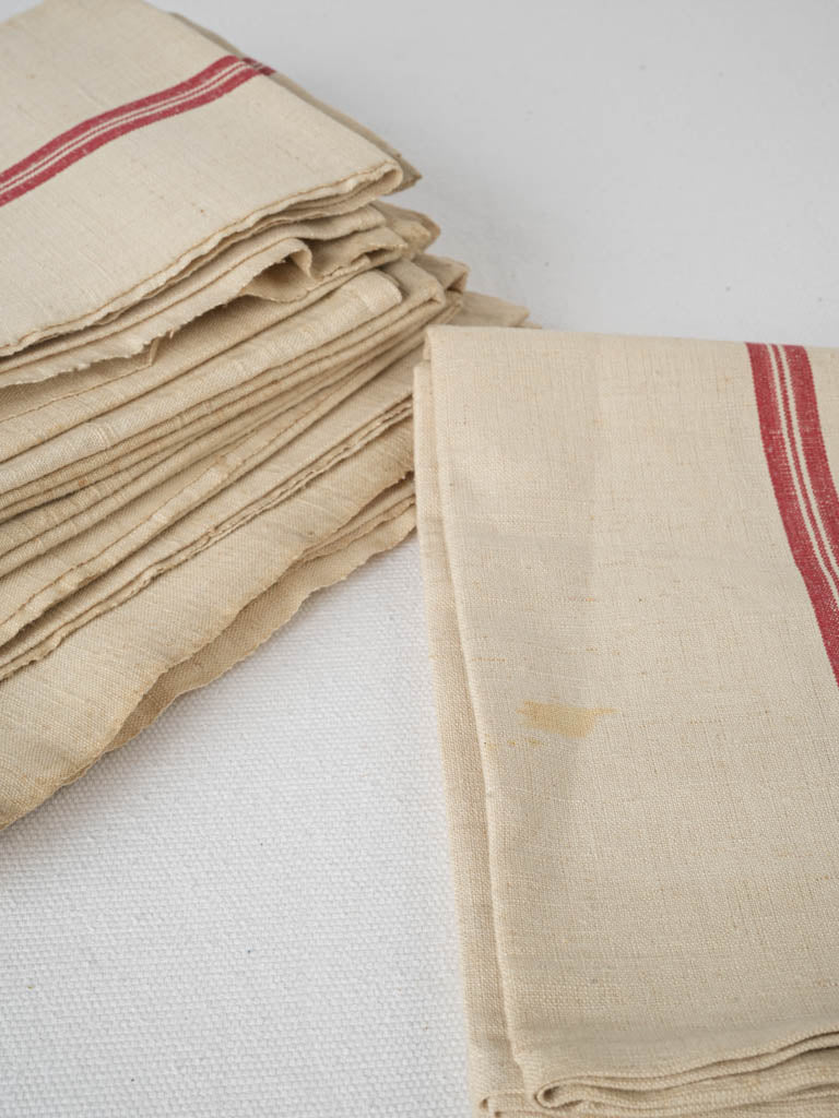 Vintage linen tea towels with red stripes