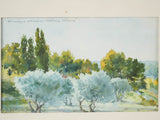 Rustic poplar-view Provençal watercolor artwork