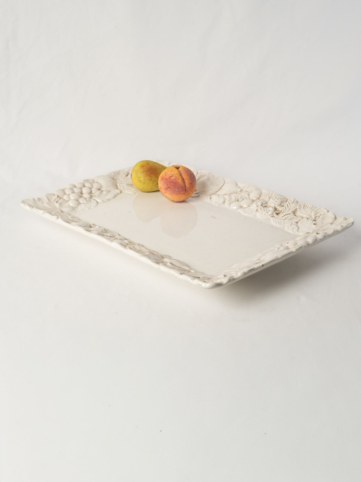 Large Vintage French White Ceramic Serving Platter w/ Relief Fruit Border - 21¼"