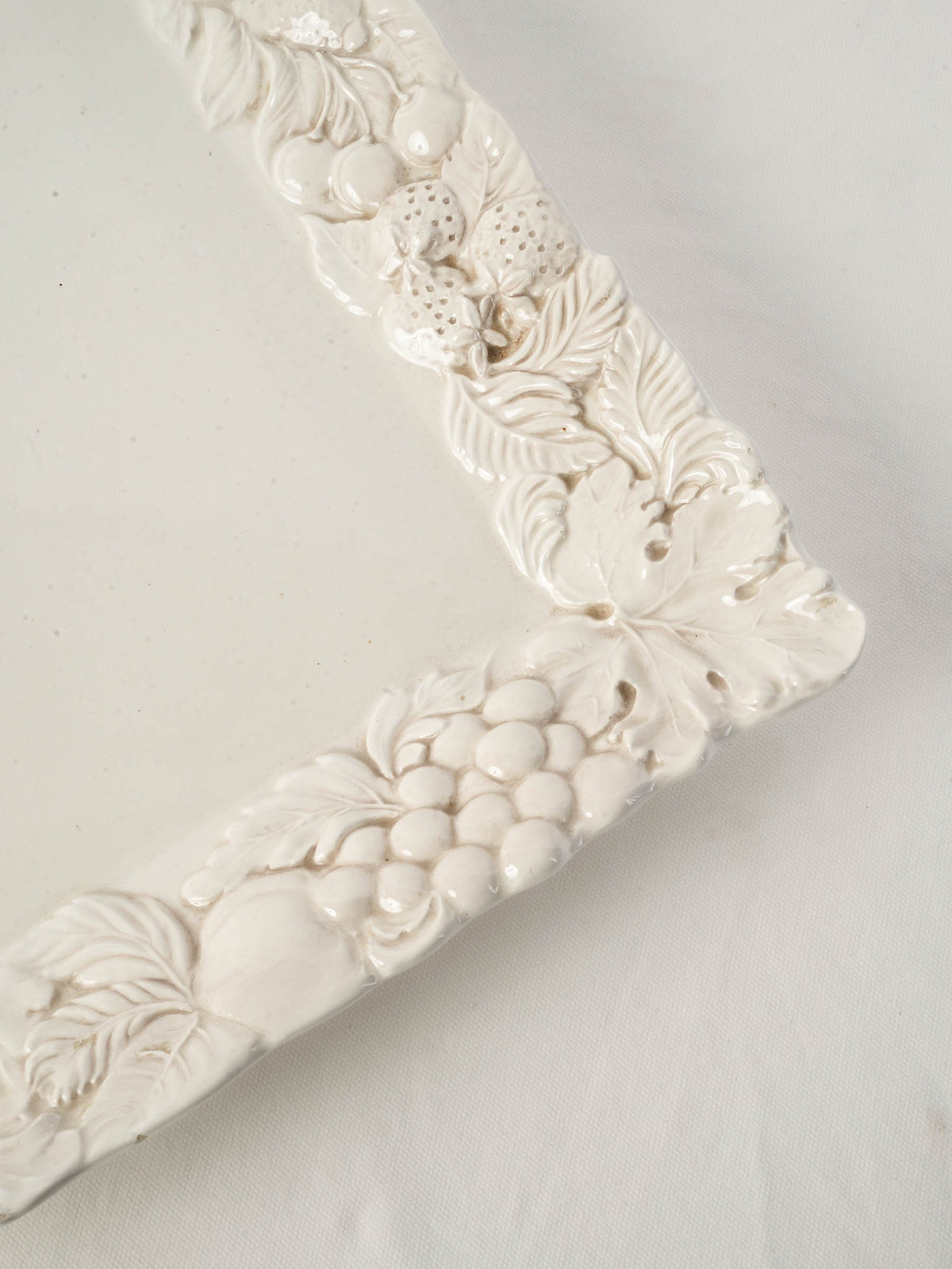 Large Vintage French White Ceramic Serving Platter w/ Relief Fruit Border - 21¼"