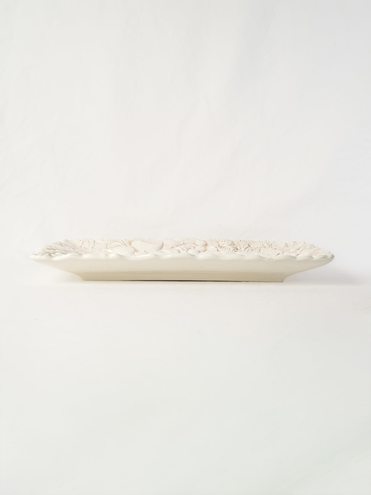 Large Vintage French White Ceramic Serving Platter w/ Relief Fruit Border - 21¼"
