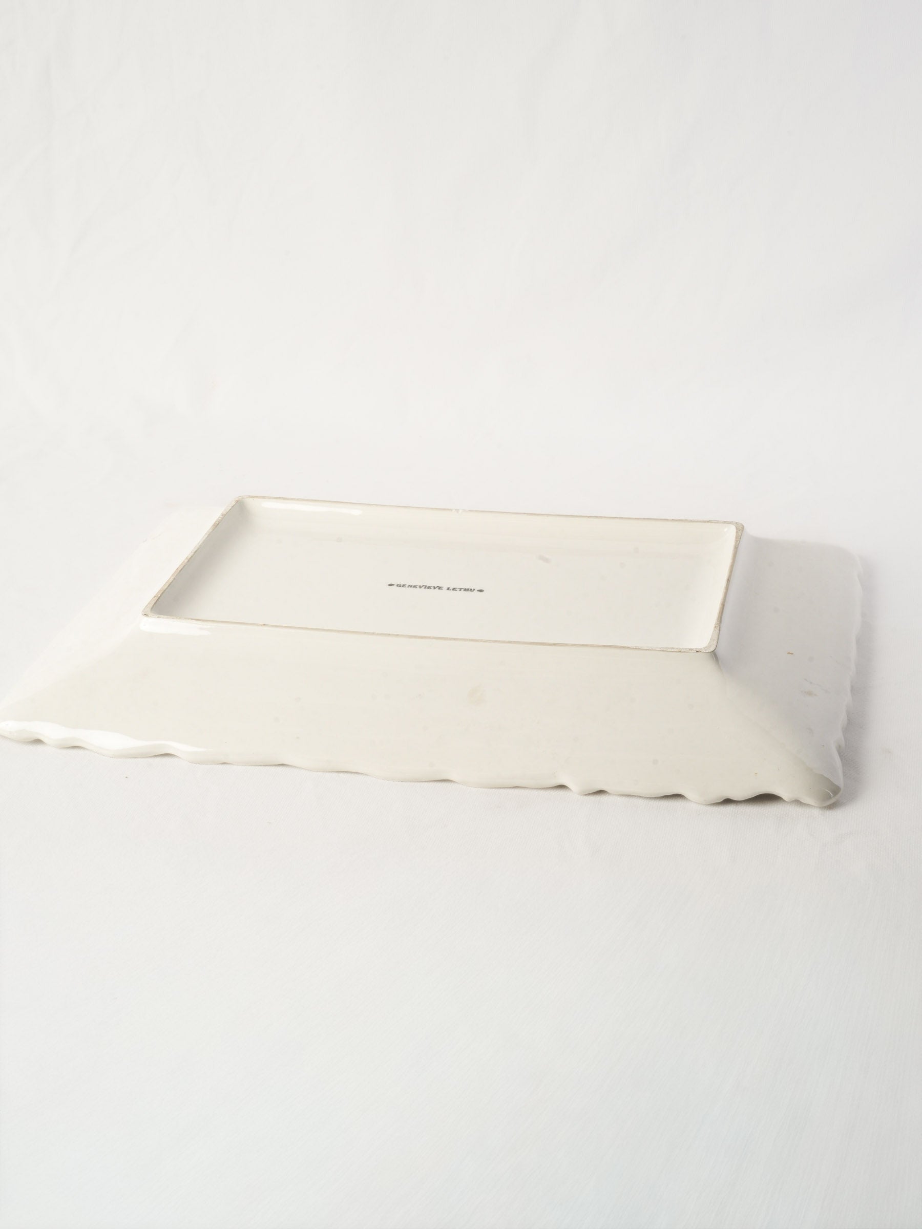 Large Vintage French White Ceramic Serving Platter w/ Relief Fruit Border - 21¼"