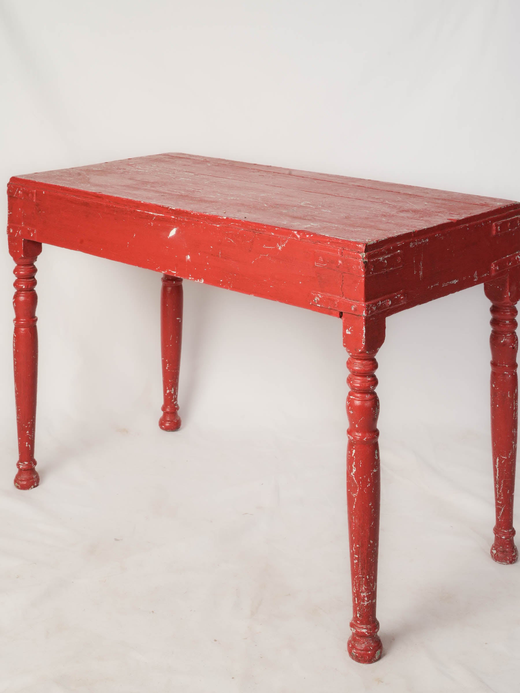 Red Painted Teak Console with Workshop Character - 36¼"