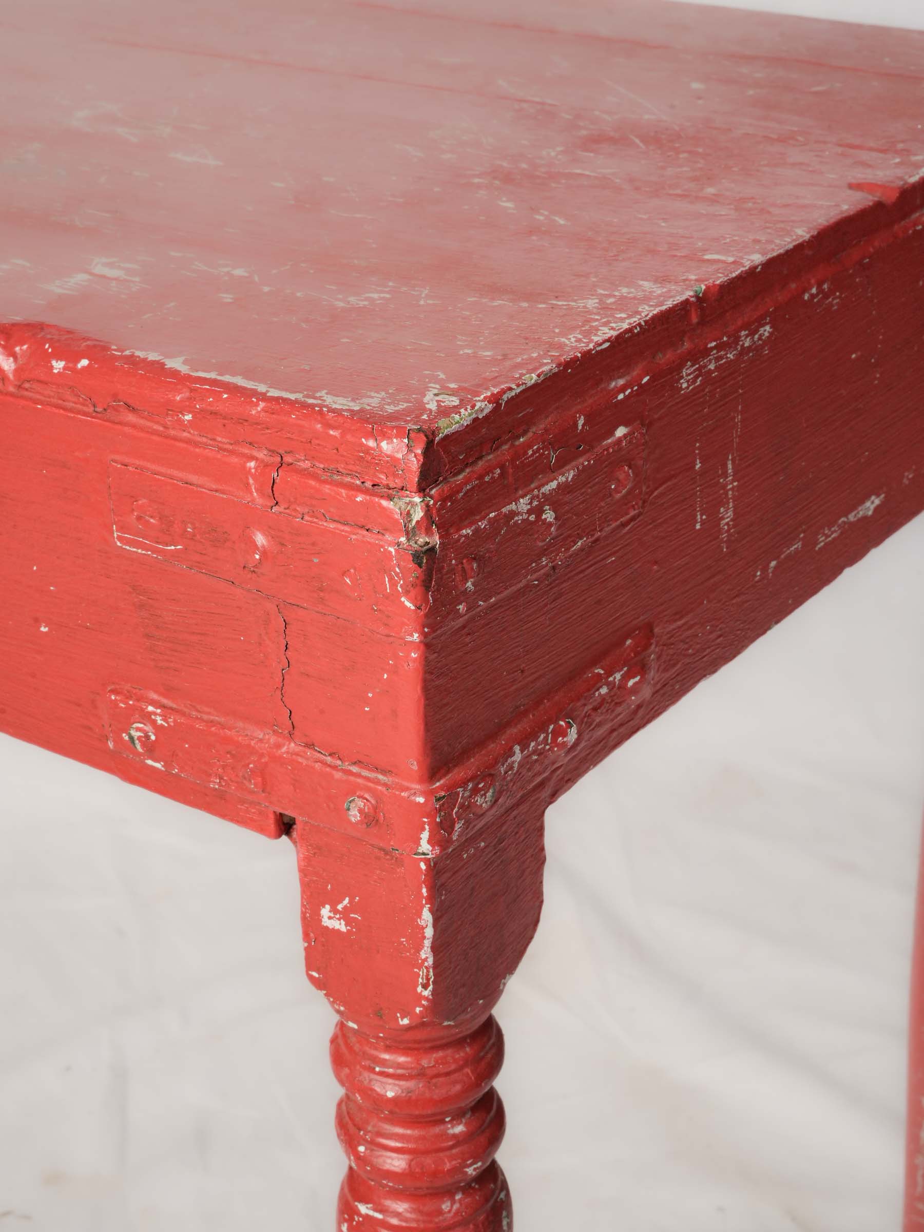 Red Painted Teak Console with Workshop Character - 36¼"