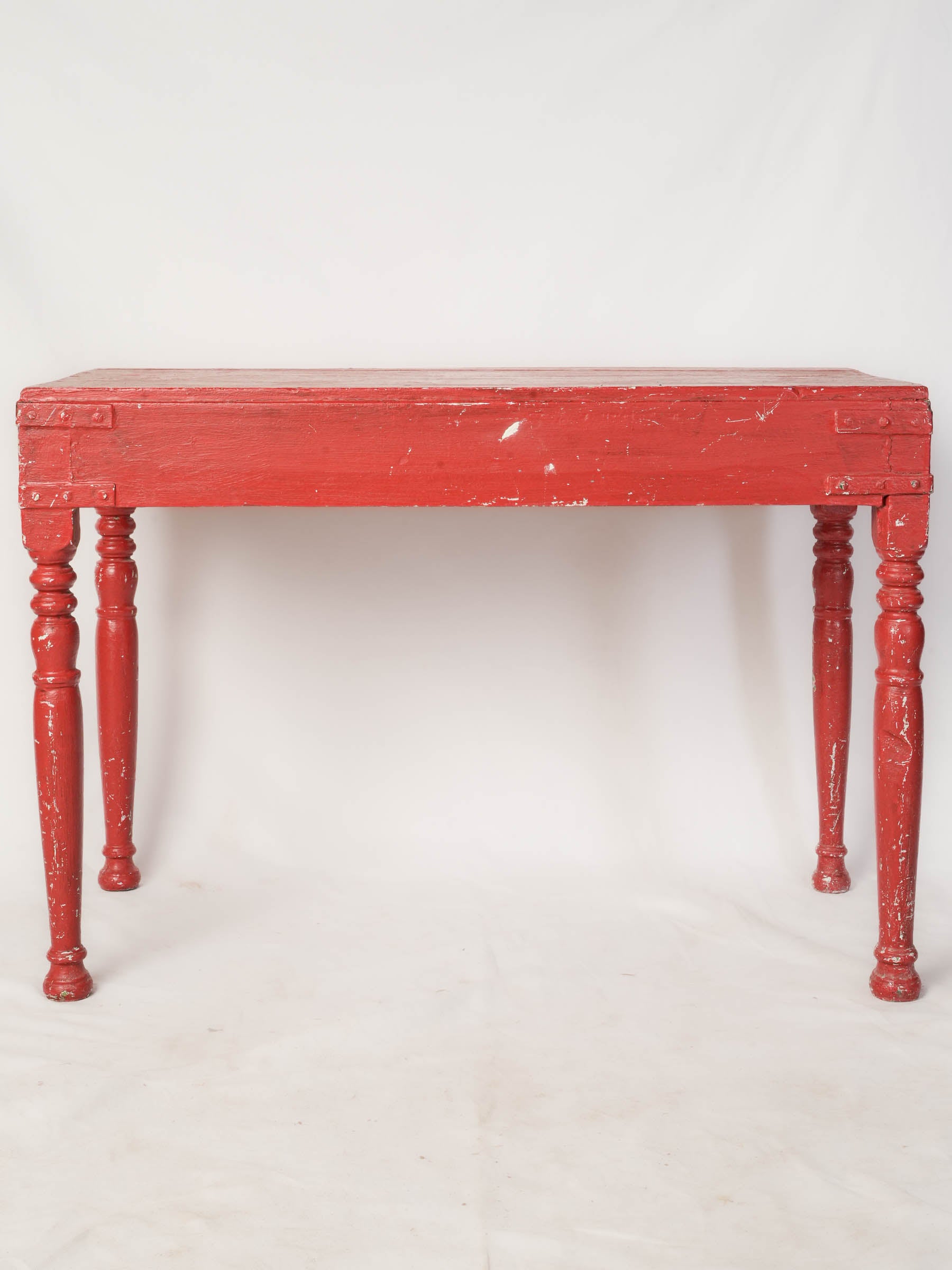 Red Painted Teak Console with Workshop Character - 36¼"