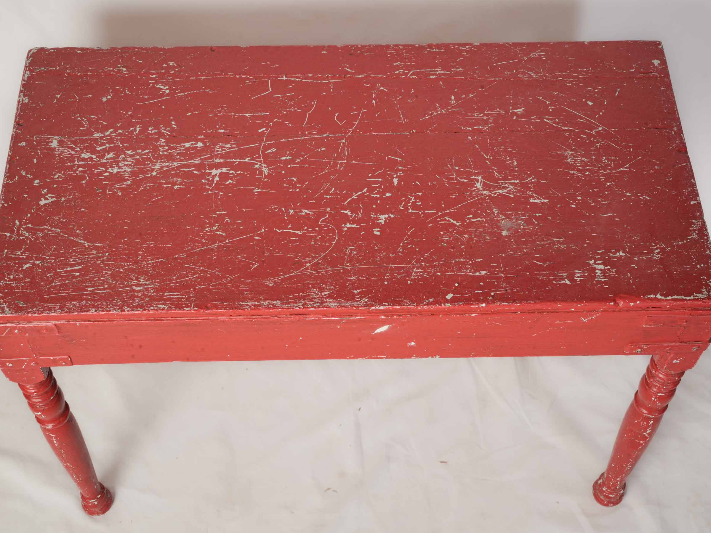 Red Painted Teak Console with Workshop Character - 36¼"