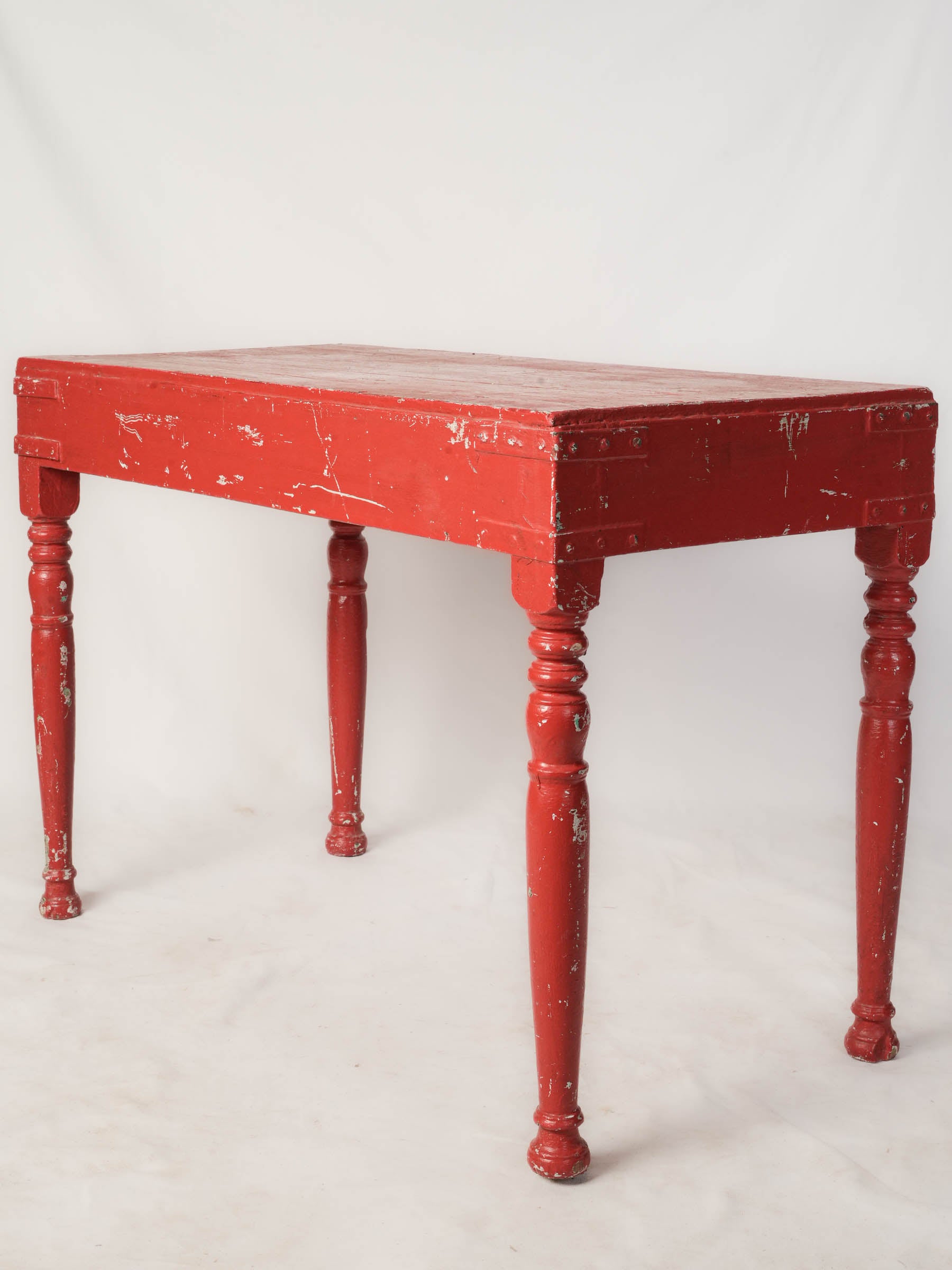 Red Painted Teak Console with Workshop Character - 36¼"