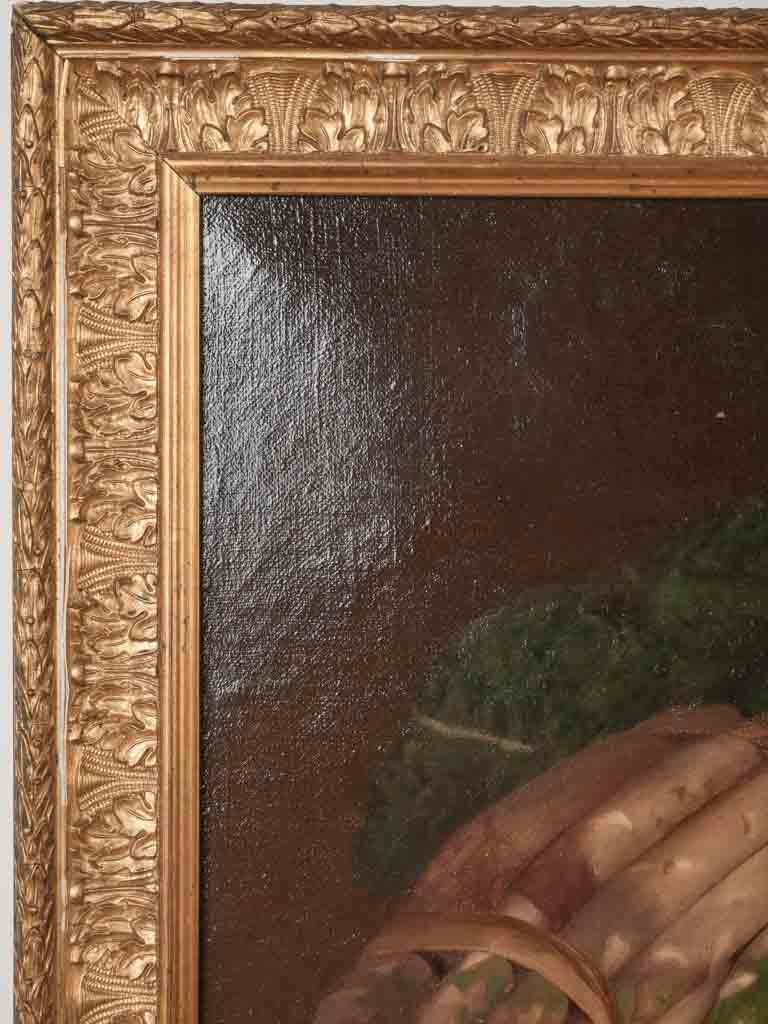 Antique still life w/ artichokes asparagus tomatoes in gilded frame - 17¾" x 25½"