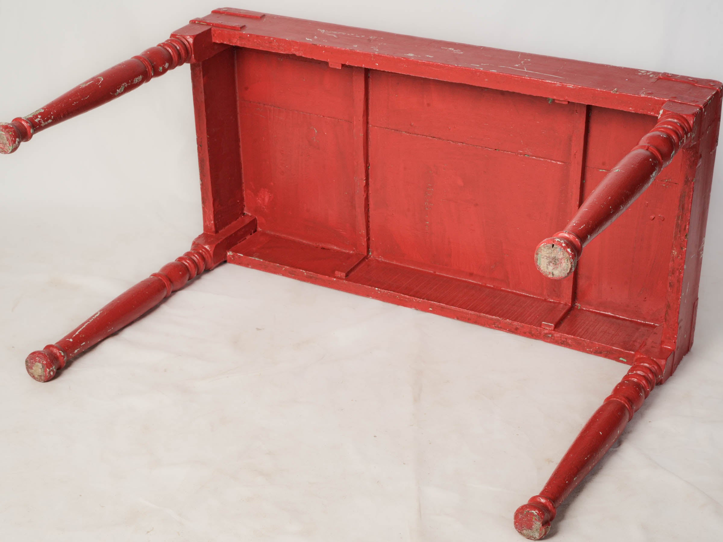 Red Painted Teak Console with Workshop Character - 36¼"
