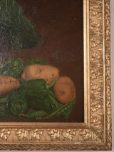 Antique still life w/ artichokes asparagus tomatoes in gilded frame - 17¾" x 25½"