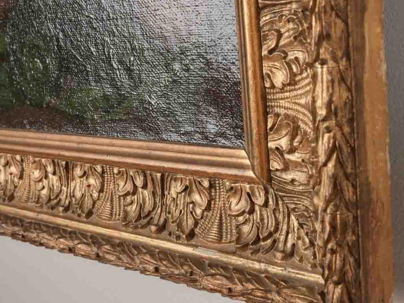 Antique still life w/ artichokes asparagus tomatoes in gilded frame - 17¾" x 25½"