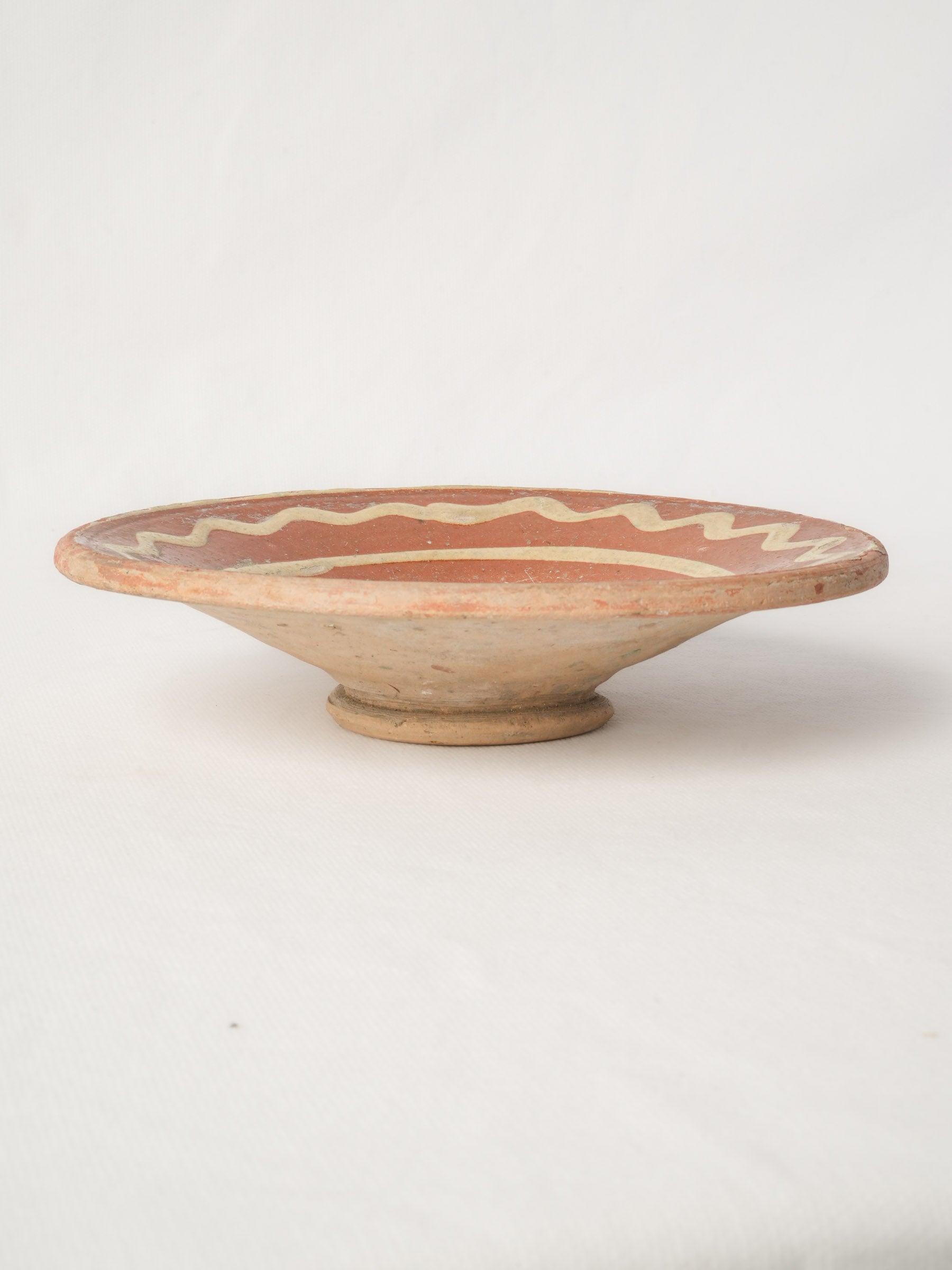 Small Antique Provençal Earthenware Tourne-Omelette with Orange and Cream Glaze - 8¼" diam.