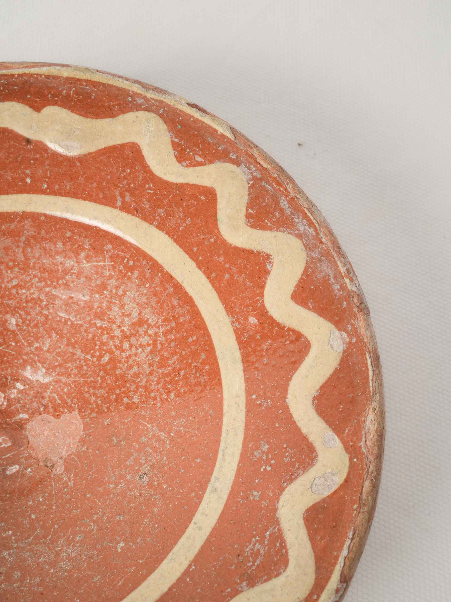 Small Antique Provençal Earthenware Tourne-Omelette with Orange and Cream Glaze - 8¼" diam.