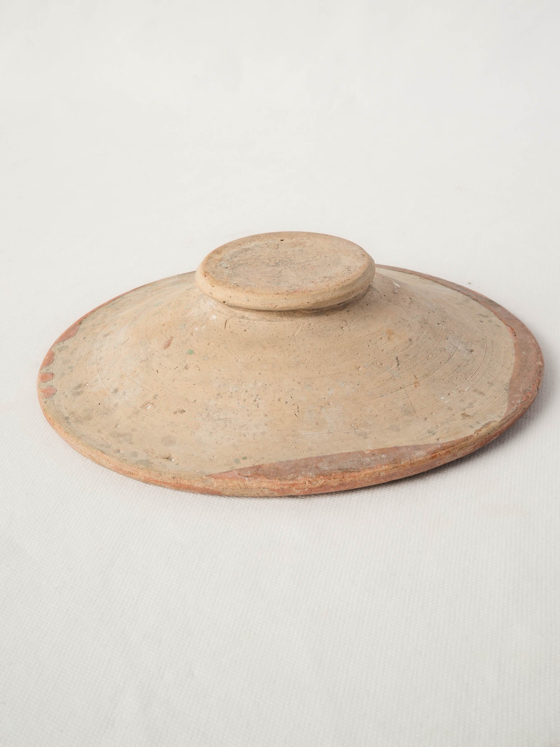 Small Antique Provençal Earthenware Tourne-Omelette with Orange and Cream Glaze - 8¼" diam.