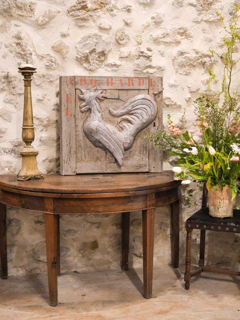 Vintage zinc copper rooster plaque  