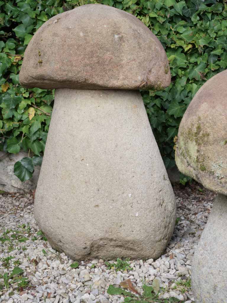 Aged stone mushroom sculptures