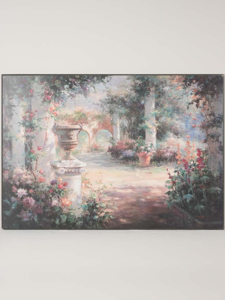 Vintage romantic courtyard print on board