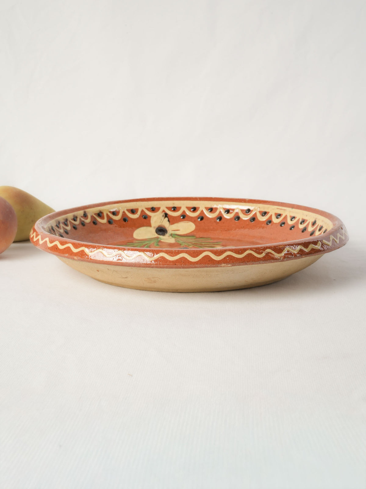 Mid-20th-Century French Hand-Painted Ceramic Dish with Folk-Inspired Bird Decoration - 12½"