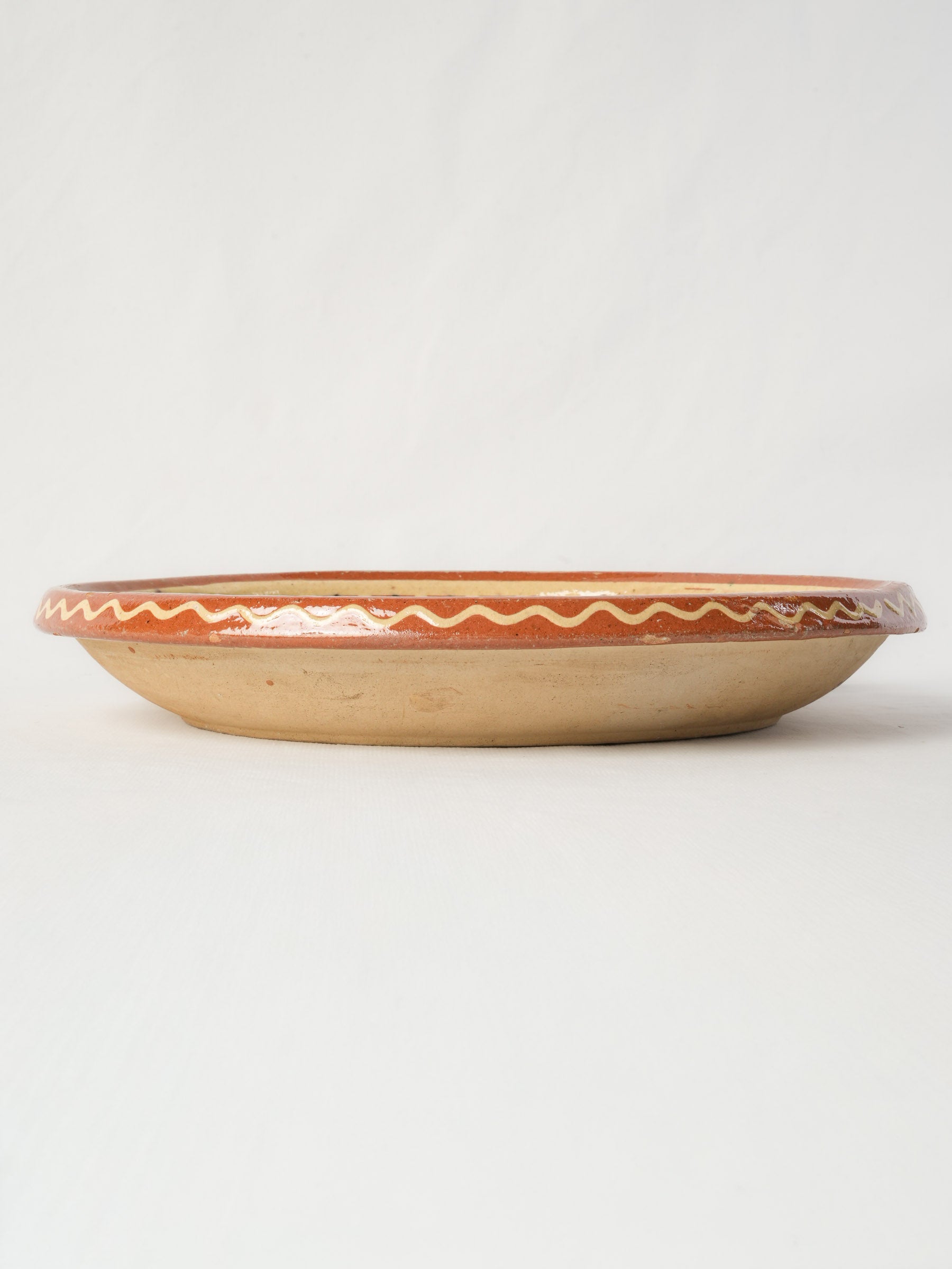 Mid-20th-Century French Hand-Painted Ceramic Dish with Folk-Inspired Bird Decoration - 12½"