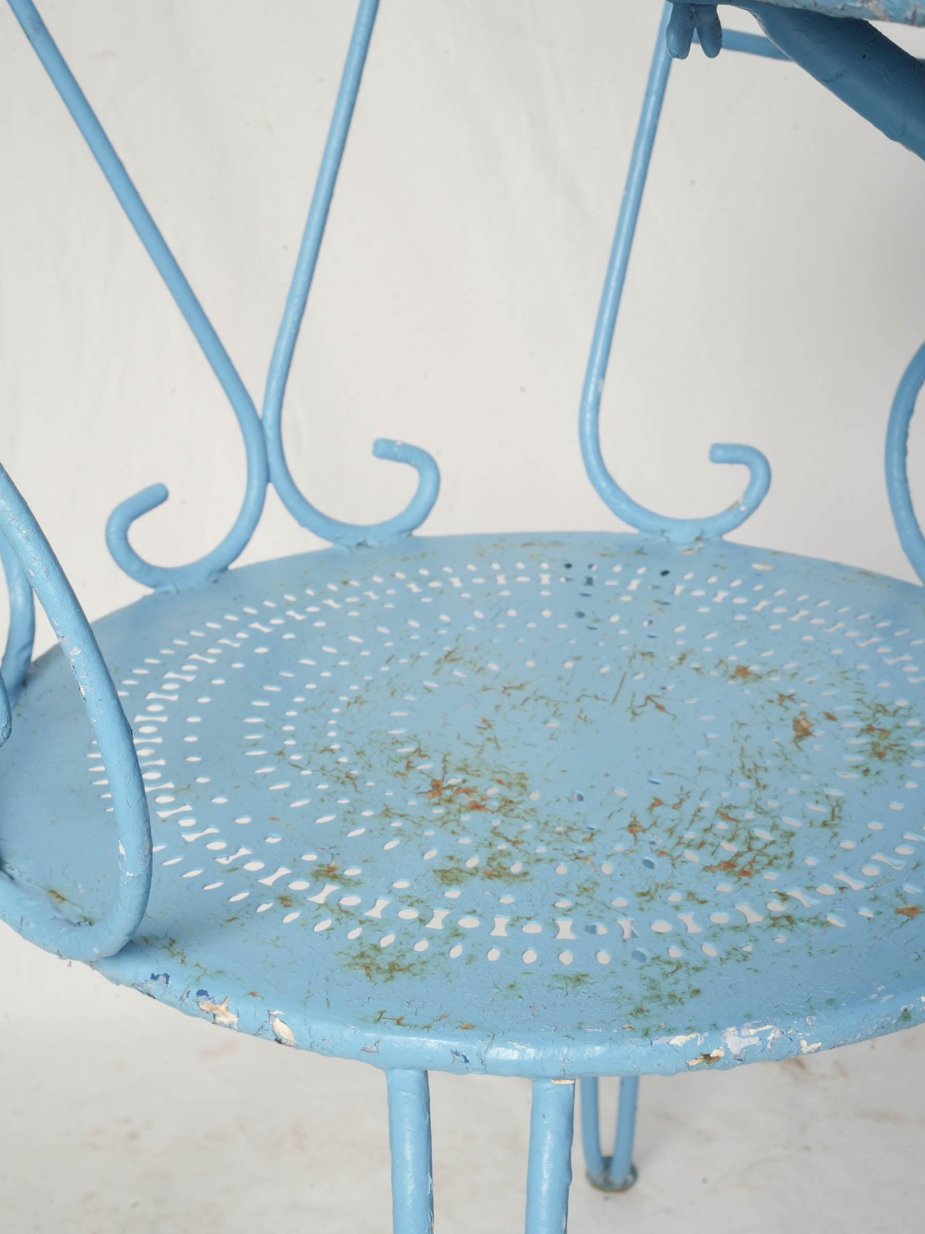 1950s Bright Blue Painted Wrought Iron Garden Dining Set with Six Armchairs
