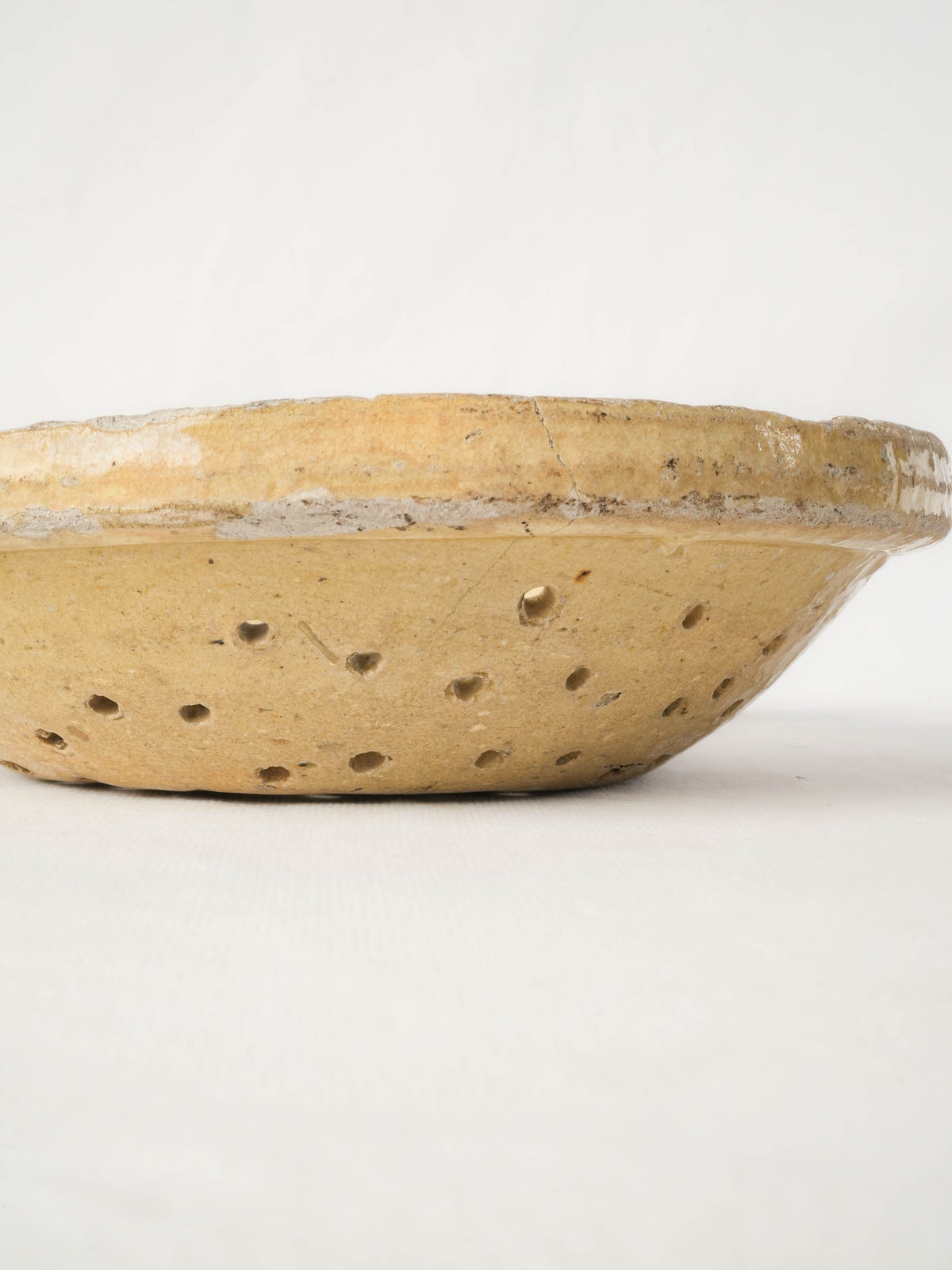 Antique Provençal Hand-Shaped Ceramic Strainer w/ Rustic Patina - 13"
