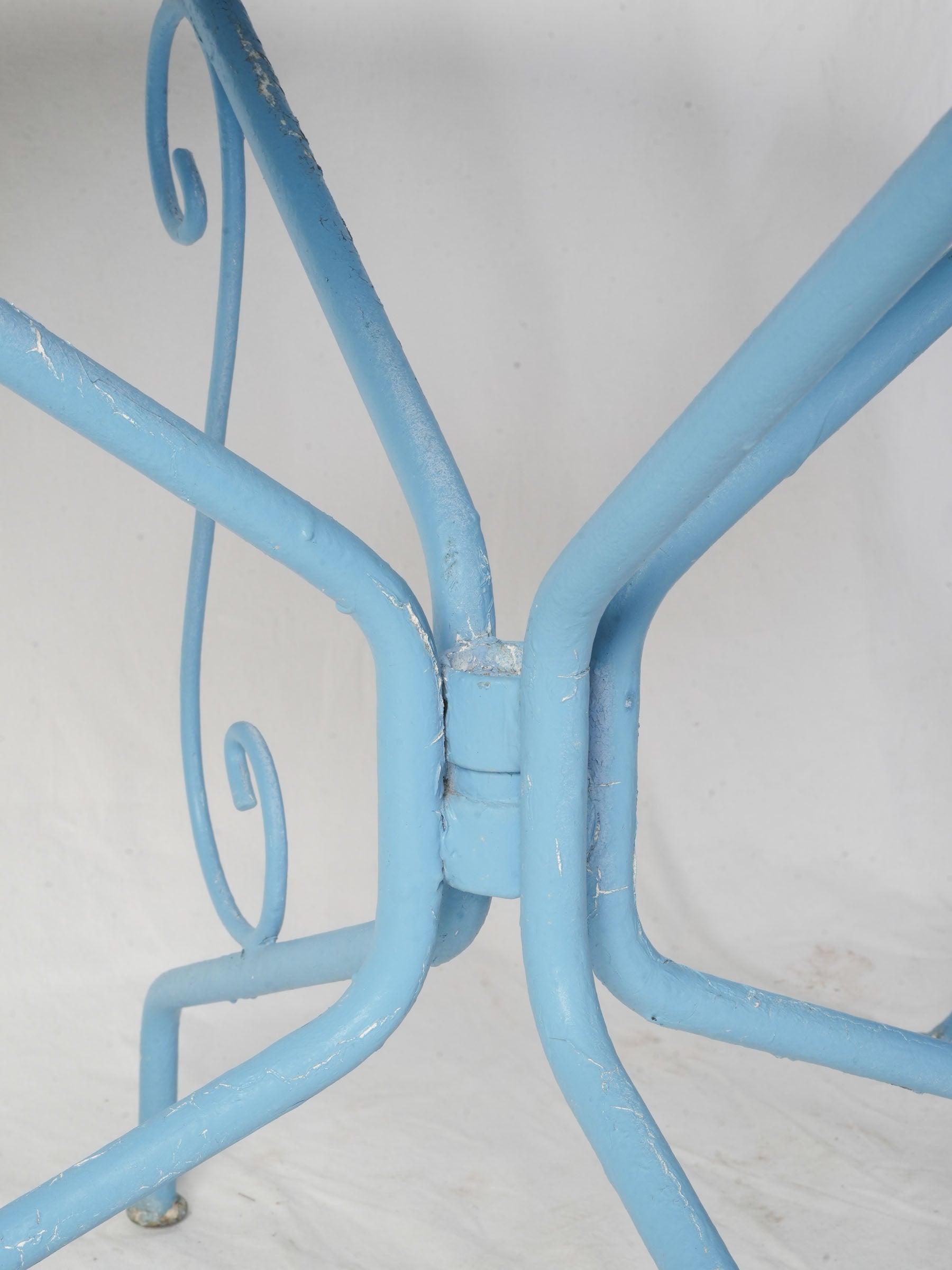 1950s Bright Blue Painted Wrought Iron Garden Dining Set with Six Armchairs