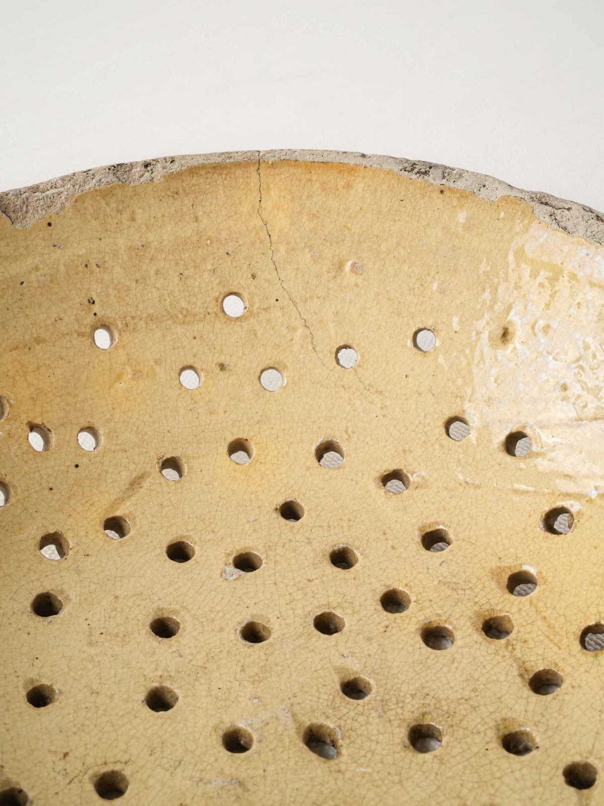 Antique Provençal Hand-Shaped Ceramic Strainer w/ Rustic Patina - 13"