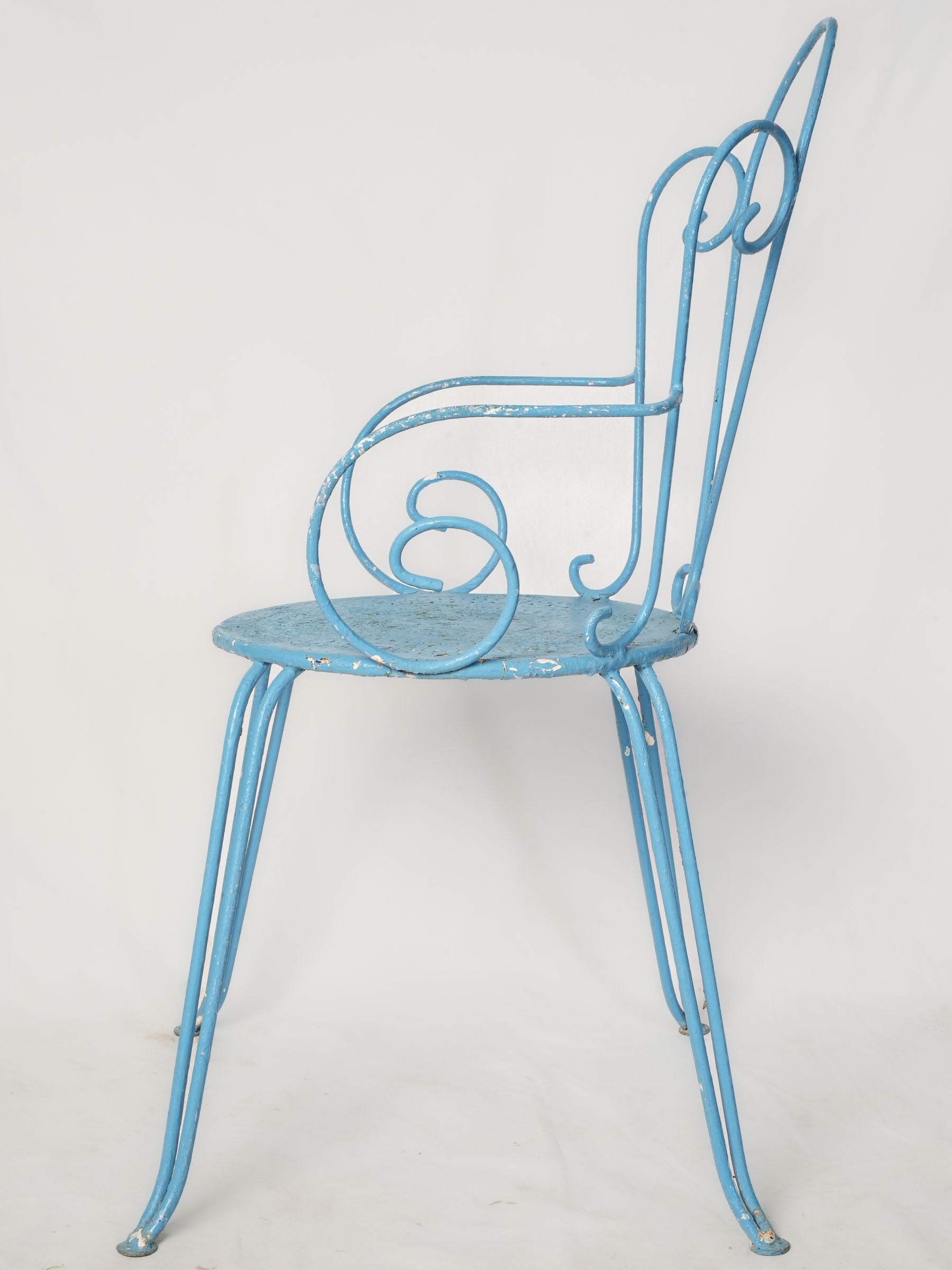 1950s Bright Blue Painted Wrought Iron Garden Dining Set with Six Armchairs