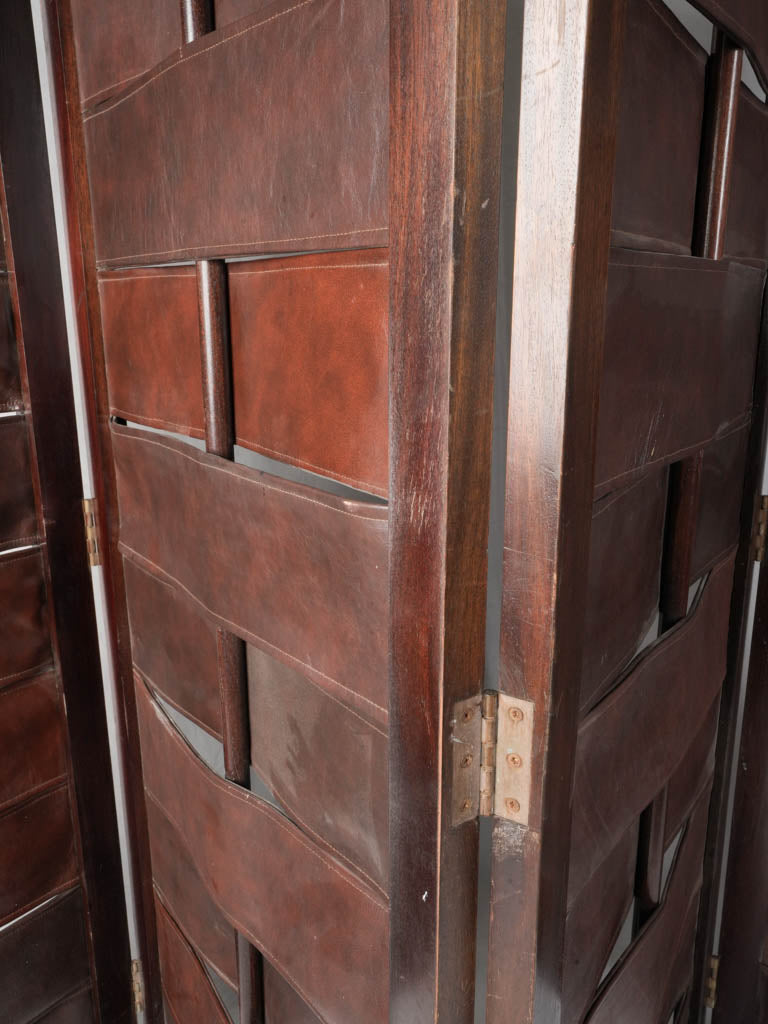 Warm, creased leather folding screen  