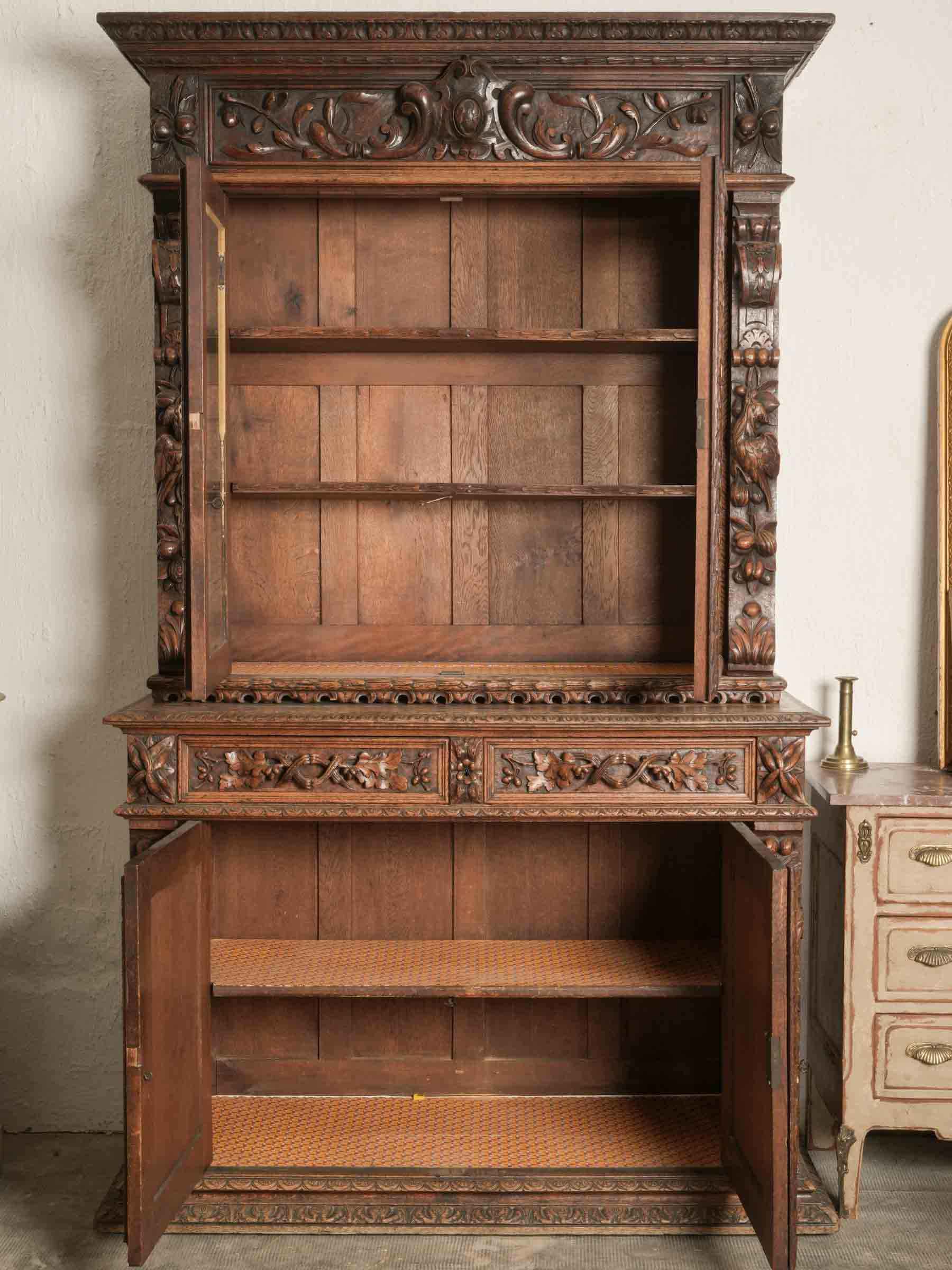 Exuberantly Carved French Renaissance Revival Vitrine - 87" x 52¼" x 22½"