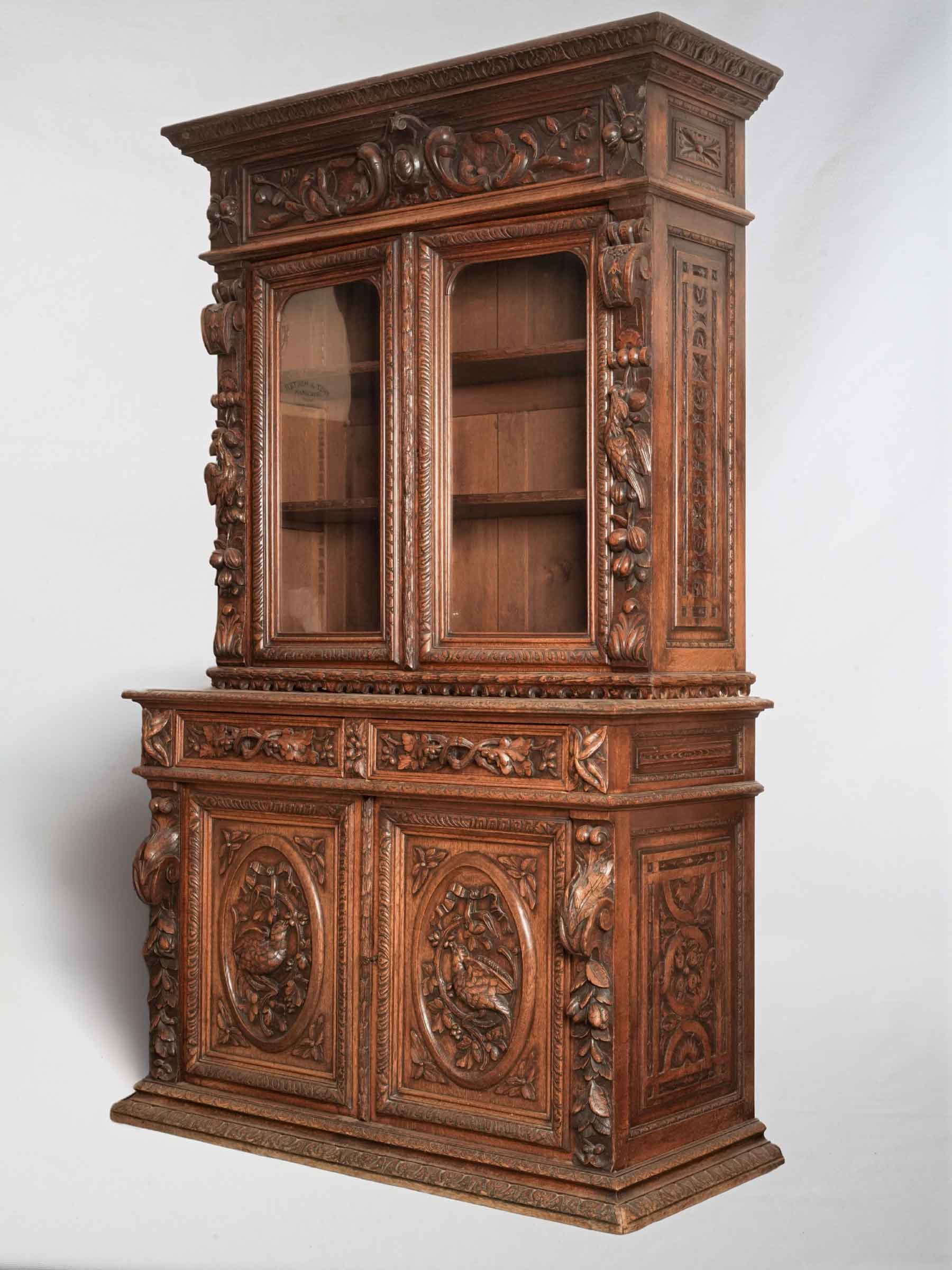 Exuberantly Carved French Renaissance Revival Vitrine - 87" x 52¼" x 22½"