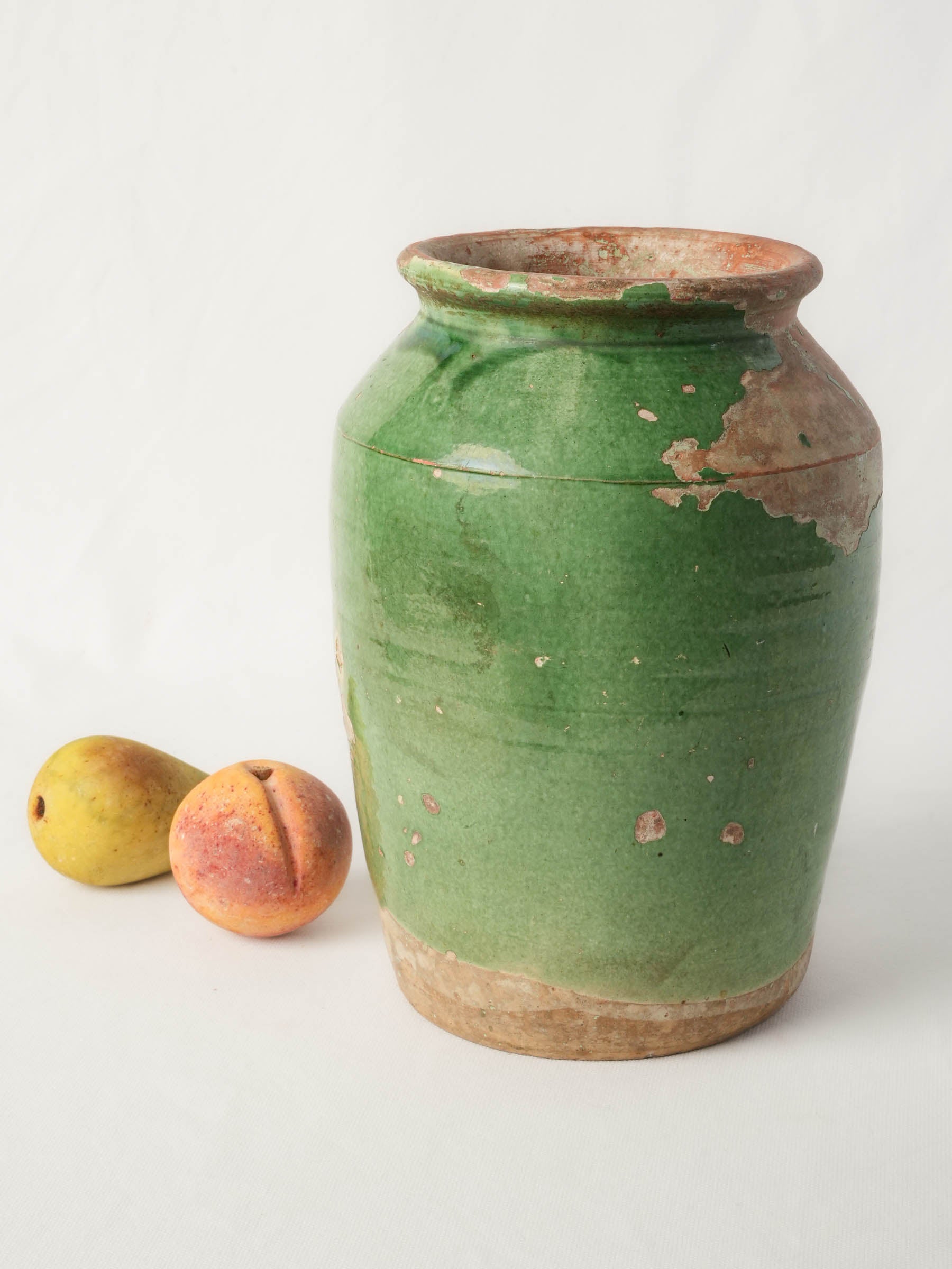 Antique Southern French Green-Glazed Earthenware Jar with Rustic Patina - 11¾"