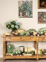 Lidded Majolica asparagus basket & platter - Longchamp 1890