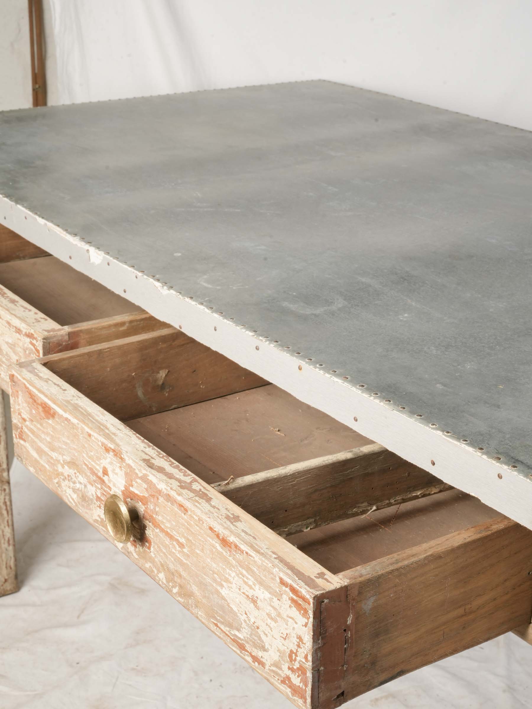 Rustic French Zinc-Topped Worktable - 68½" x 33¾"