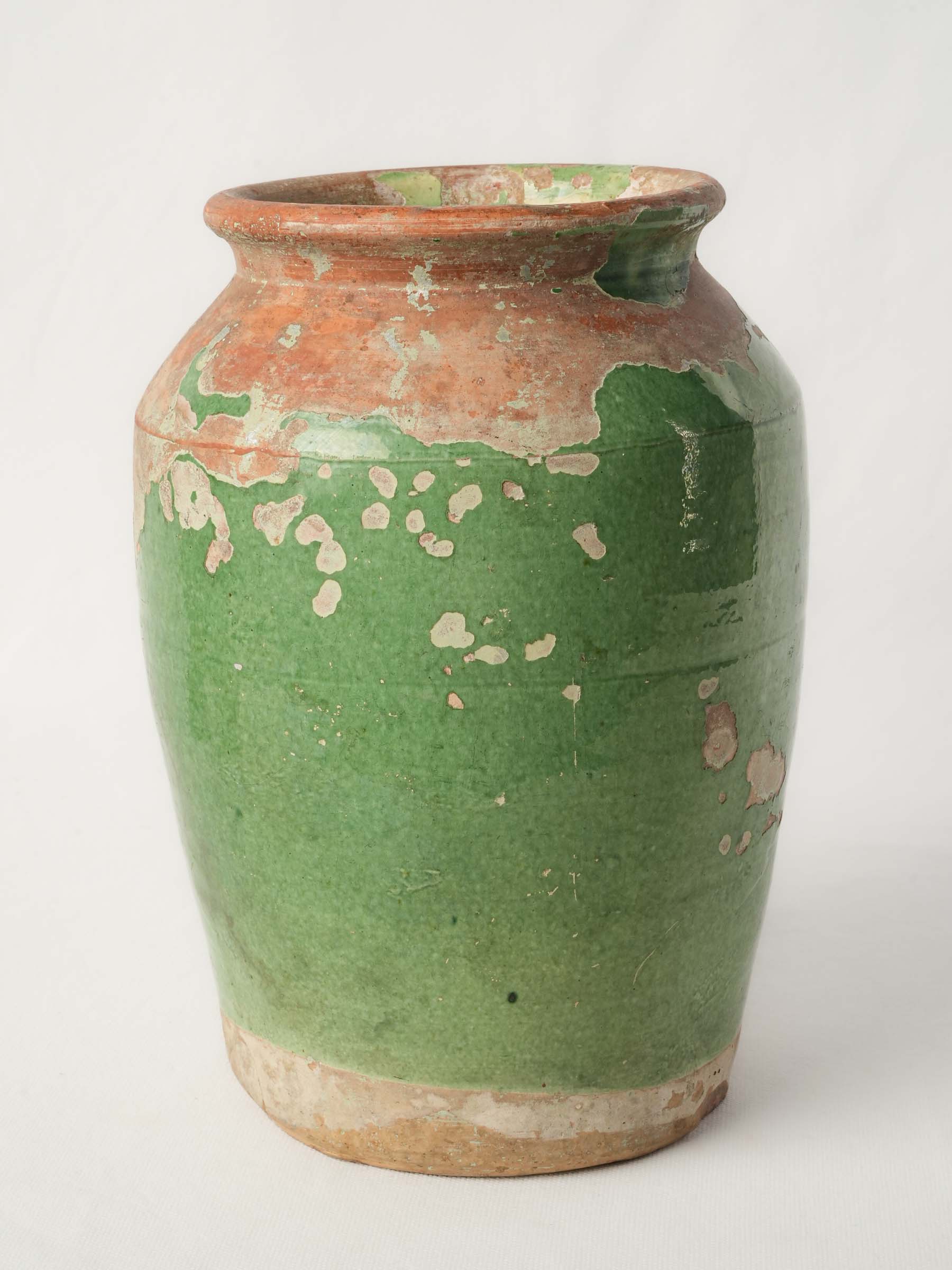 Antique Southern French Green-Glazed Earthenware Jar with Rustic Patina - 11¾"