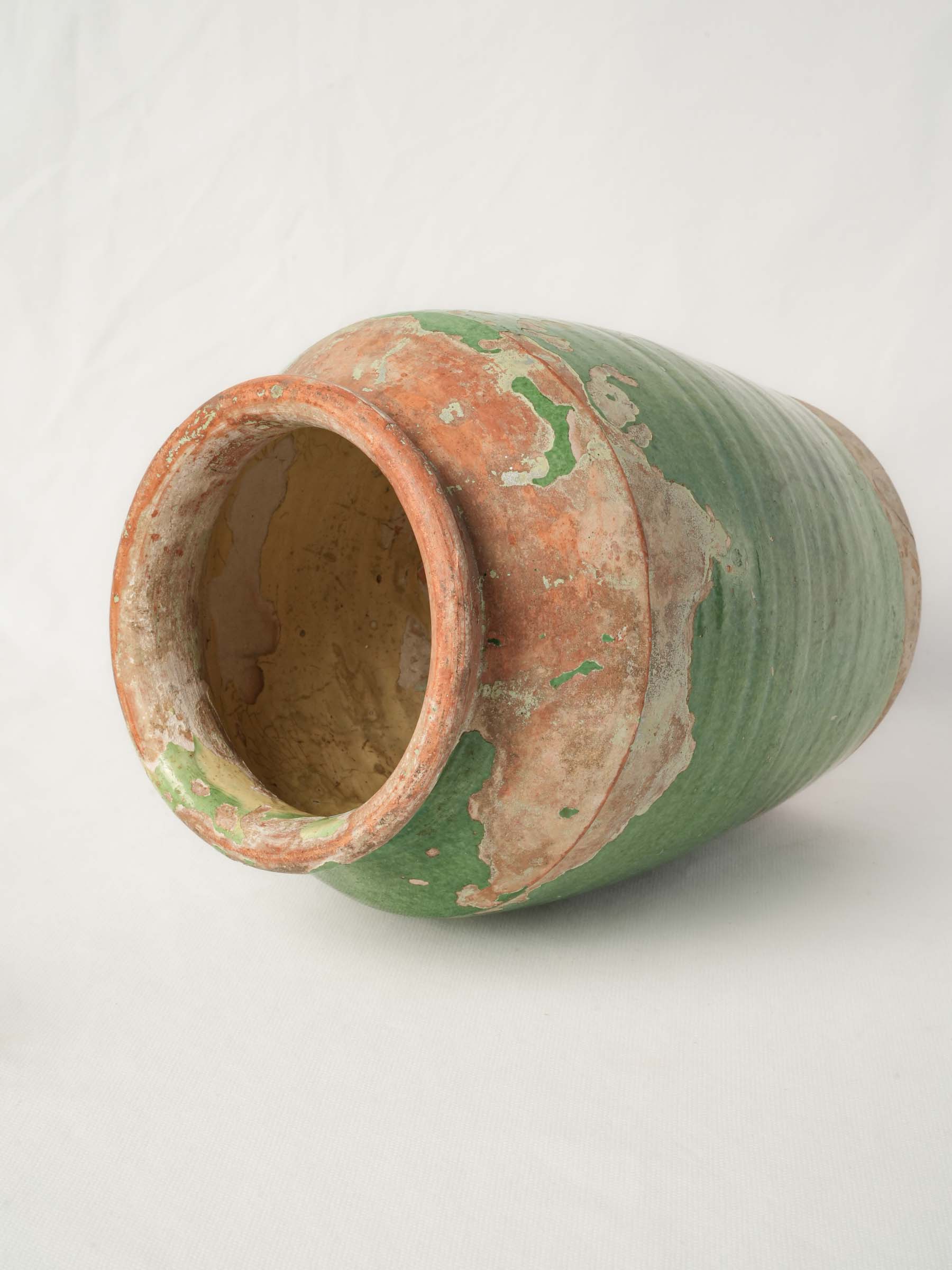 Antique Southern French Green-Glazed Earthenware Jar with Rustic Patina - 11¾"