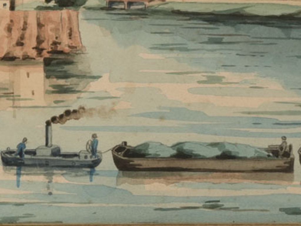 Warm-toned hill town illustration