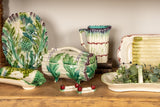 Lidded Majolica asparagus basket & platter - Longchamp 1890