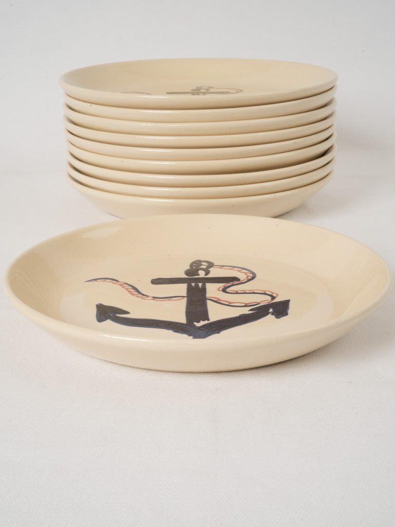 Nautical-themed glazed earthenware anchor plates